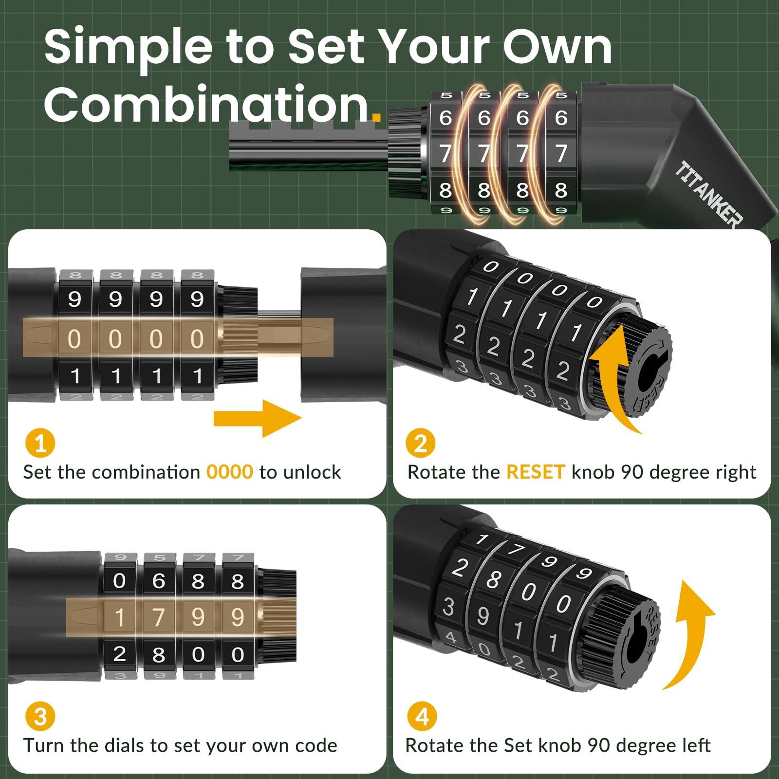 Titanker Bike Lock Cable, 4 Feet Bike Cable Lock Basic Self Coiling Kids Bike...