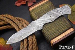 Custom 8.8"OAL Damascus Steel Blank Blade Hunting Knife DIY Handmade (P272-F)