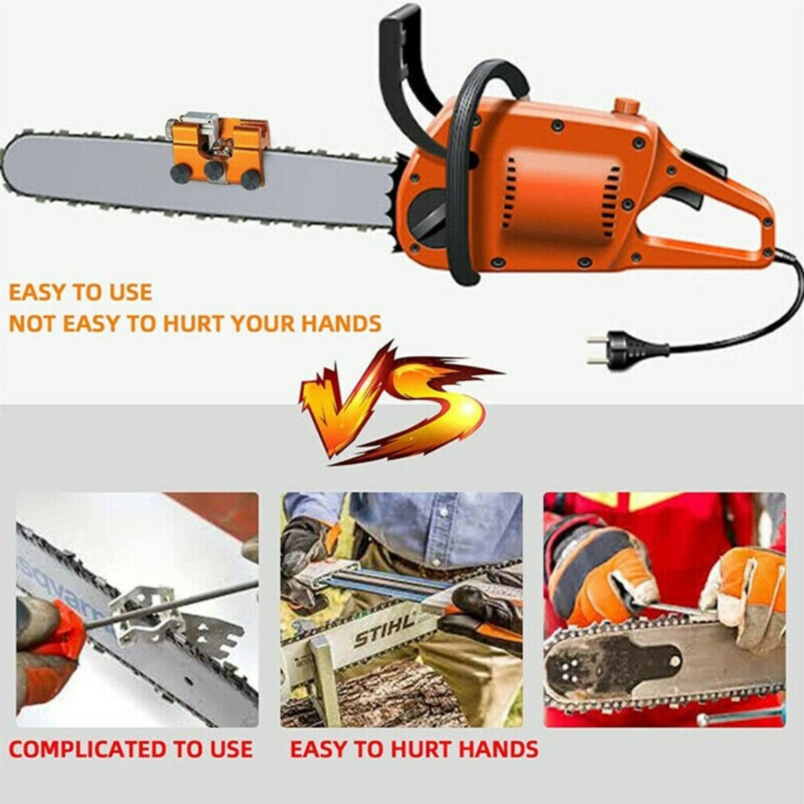 Manual Chainsaw Sharpener Universal Chain Grinding Tools with 2 Grinding Heads B