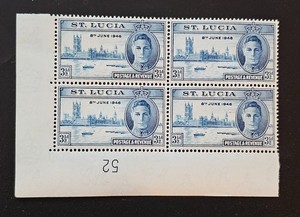 St Lucia 1946 Victory Peace Omnibus Issue Sc 127. SG 142 BLOCK 4 MNH SHEET #52