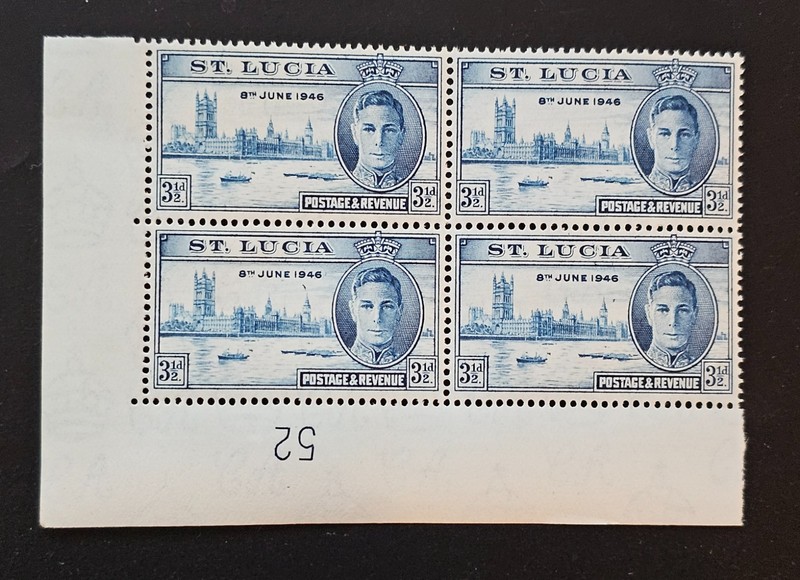 St Lucia 1946 Victory Peace Omnibus Issue Sc 127. SG 142 BLOCK 4 MNH SHEET #52