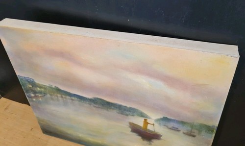 OIL PAINTING HARBOUR DINGY SCENE CORNWALL 20" - Picture 11 of 18