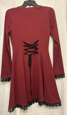 NWT Hot Topic Burgundy Size Medium Lace Trim Emo/Goth Lace-up Fit Skater  Dress | eBay