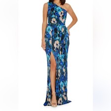 Dress The Population Bella Floral Plissé One-Shoulder Maxi Dress XS