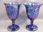 Vintage Lot of 2 L.E Smith Amethyst Carnival Glass Federal Eagle Goblets 1976