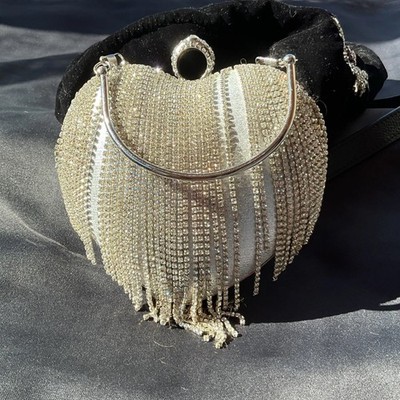 Heart Shaped Crystal Evening Bag Clutch Purse Tassel Wedding Party Hand Bags