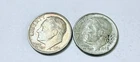1963 D Roosevelt Dimes, 90% Silver Lot Of 2 Circulated Coins Free Shipping #8734