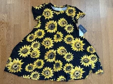 NWT Melrose and Market Sunflowers Dress Girls Large (10/12) Short Sleeve Black