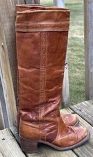 Vintage Frye 70 s Brown Stitch Rare Leather Campus Boots Womens Size 7 6.5 Tall
