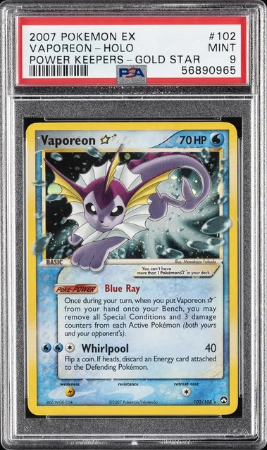 2007 POKEMON EX POWER KEEPERS GOLD STAR #102 VAPOREON-HOLO PSA 9