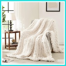 Chunky Knit Blanket Throw,Soft Chenille Yarn Throw Blanket 50x60  Handmade Cab...