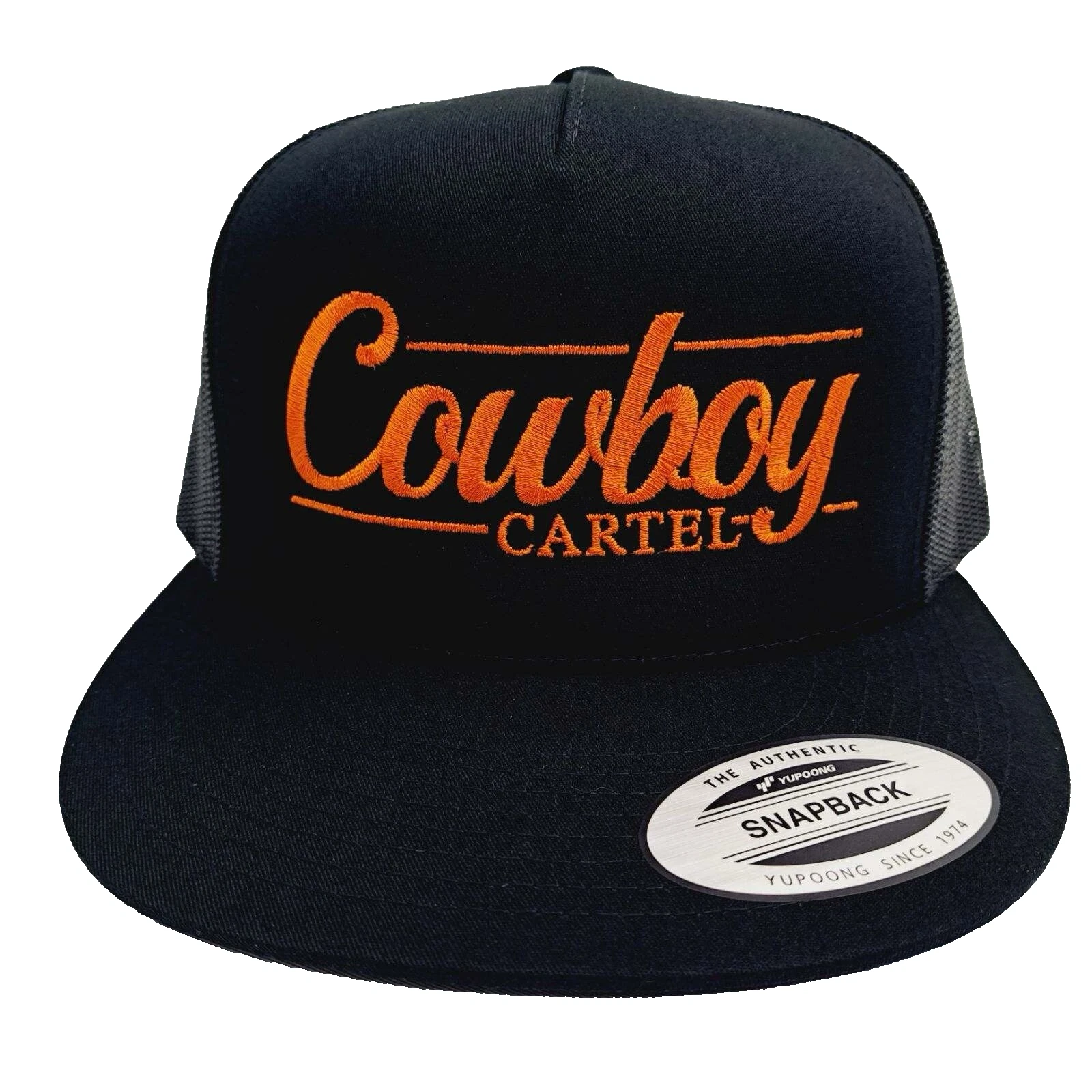 Cowboy Cartel Flat Bill Trucker Mesh Snapback Cap HatBlack Embroidered