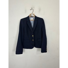 J.Crew Womens Navy Blue Wool Blend Schoolboy Blazer Gold Buttons Size 12