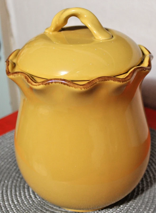 Village Collection Golden Color Canister Fine Porcelain7.5" Canister Storage