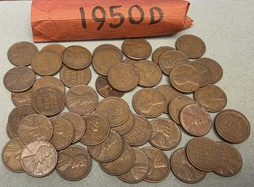 1950 D LINCOLN CENT ROLL 50 COINS