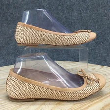 Stuart Weitzman Shoes Womens 6.5M Ballet Flats Tan Woven Bow Slip On Casual