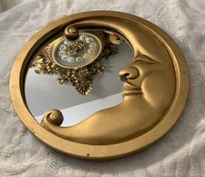 VTG Fifth Ave Crystal Gold Tone Resin Moon Wall Mirror Celestial MCM 9.5”D