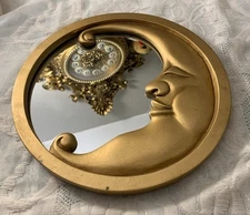 VTG Fifth Ave Crystal Gold Tone Resin Moon Wall Mirror Celestial MCM 9.5”D