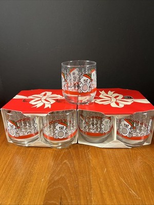 Vintage Christmas Glasses 3.5'' Teddy Bear Libby Drinking Snow Holiday (8) USA