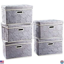 PRANDOM 5-Pack Foldable Fabric Storage Bins with Lids - Grey Organizer Cubes