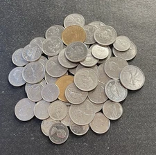 Lot Of 50 Vintage Canadian Nickel Coins Dimes Quarters Dollars Beaver Caribou