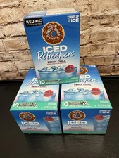 Donut Shop Iced Refreshers Berry Chill Flavor K-cup Pods 10 Count 3 Boxes = 30