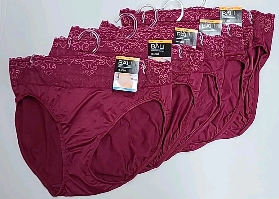 BALI Hi-Cut Underwear Panties 5-Pair Smoothing DFPC62 Maroon RED L/7 Large NWT - Image 2 of 4