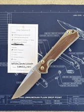 Large 31 Sebenza Magnacut Drop Point Natural Micarta Inlays
