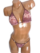 New exotic pole dancer costume semi sheer lace V back thong bikini A/B cup