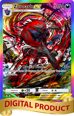 Pokemon Pocket TCG Card Full Art 2 Star Rainbow Zoroark EX Pulsing