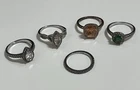 Set Of (5) Misc. Vintage S925 Silver & Rhinestone Rings