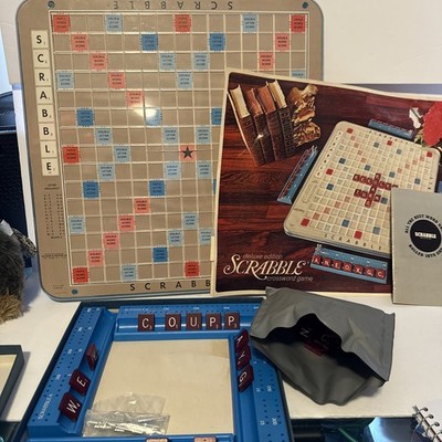 Scrabble Deluxe Edition Turn Table Board Game Burgundy Wood Tiles 1972 Complete