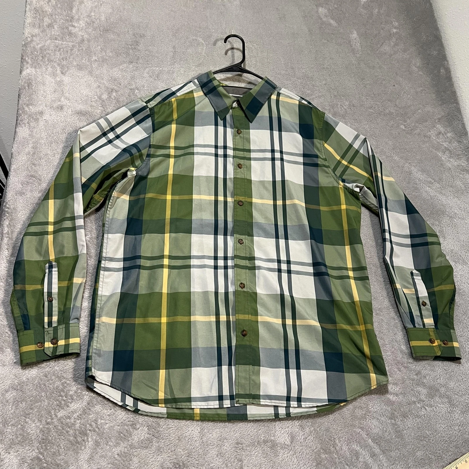 ExOfficio Rivers Long Sleeve Mens XL Green Plaid Insect Shield Outdoor Hiking