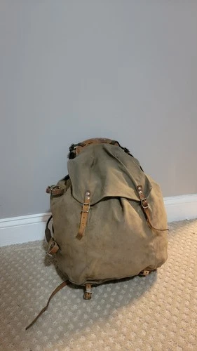 Vintage Swedish Military M39 Canvas and Leather Backpack Rucksack WW2