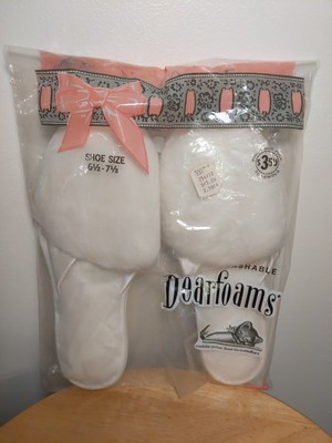 vintage Dearfoams Slide Slippers White,excellent used in bag, size 8-9, washable