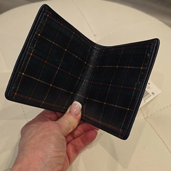 Ralph Loren Polo Azul Marino Lona Cuadros Cuero Bordado Hombre Cartera Nuevo $125 Foto 2 de 4