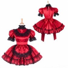 Girl Sissy Maid Lockable Red Satin Dress Cosplay Costumes TV/CD Tailor-made