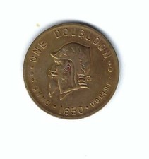 VINTAGE 1650 PIRATE GOLD ONE DOUBLOON ANNO DOMINI BRASS COIN MEDAL TOKEN