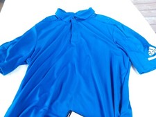 NWT Adidas climalite polo, men's L, royal blue, polyester, pointed collar, 65