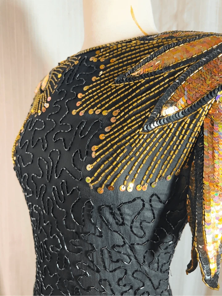 Stenay | Women’s | Dresses | Size 6 | Vintage Gold and Black Evening Sequined Mi - Image 3 of 4