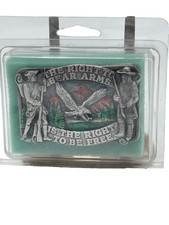 VTG Belt Buckle Pewter Enamel The Right to Bear Arms 2nd Amendment Original Box