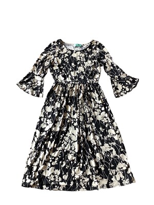 Filly Flair Womens Size S Small Floral Dress 3/4 Sleeves Ivory Black EUC