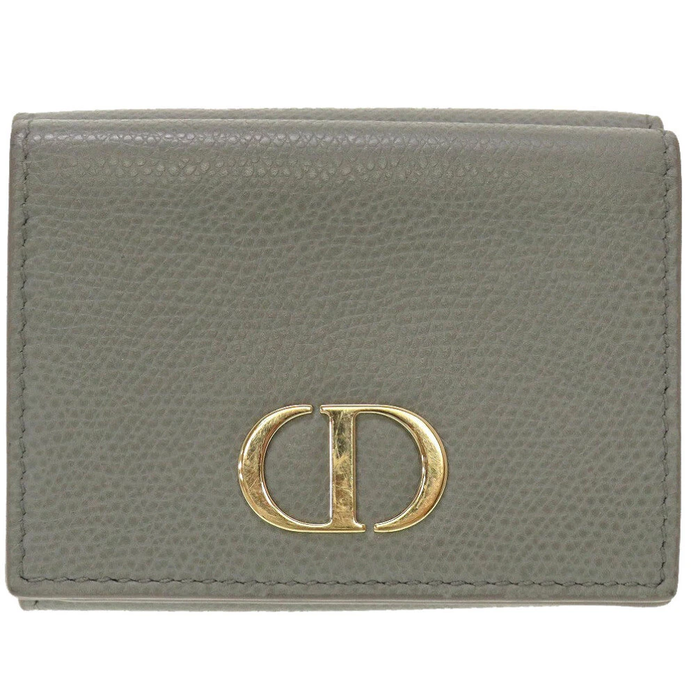 AUTHENTIQUE Portefeuille Christian Dior Compact Portefeuille Tri pli Cuir Gris