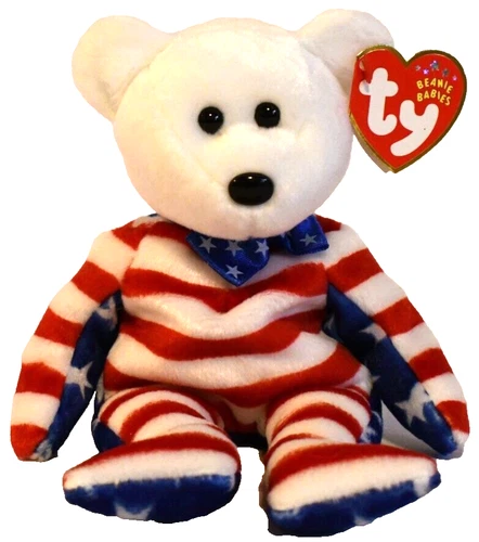 MWMT Ty Beanie Babies Liberty Teddy Bear w/ Tag Error VTG 2001/2002 White Head