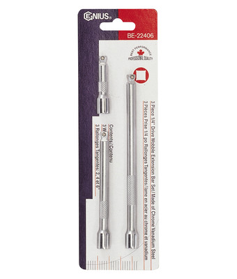 New 1/4'' Driver 3pcs 2'' 4'' & 6'' Wobble Extension Bar Set BE-22406