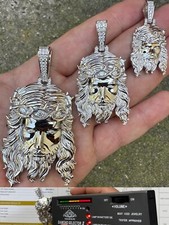 Real 925 Sterling Silver MOISSANITE Jesus Piece Iced Pendant Necklace ITALY MADE