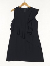 Zara LBD Dress Womens Medium Aline Black Sleeveless Ruffle Career Office Cocktai