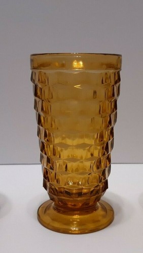 5 Vintage Indiana Kolonie Bernstein Kubistische Eicetea Gläser Becher Glaswaren Fuß 6 Zoll - Bild 1 von 10
