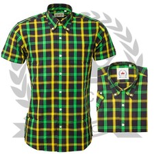 Relco Mens Check Shirt Jamaican Short Sleeve Button Down Collar Tartan Retro Mod