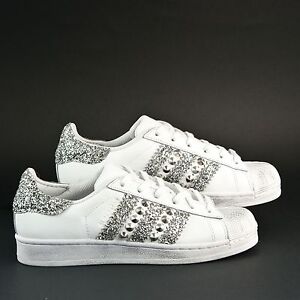 Adidas Superstar Shoes with Silver Glitter and Studded Silver | eBay